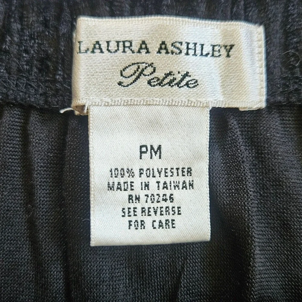 Laura Ashley Black Crushed Velvet‎ Pleated Midi Skirt Whimsigoth Witchy M Petite